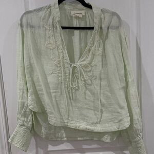 Anthropologie Mint Embroidered Blouse